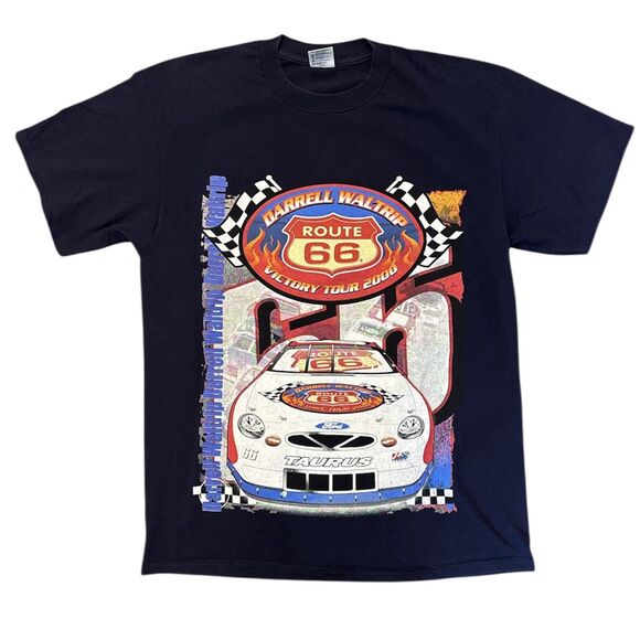 Vintage Darrell Waltrip NASCAR Shirt Sz L Route 66 Racing Double Sided Graphic - Picture 1 of 10